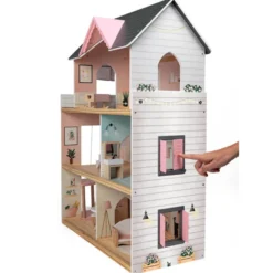 Casita de muñecas de madera con ascensor