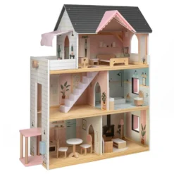 Casita de muñecas de madera con ascensor