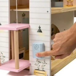 Casita de muñecas de madera con ascensor