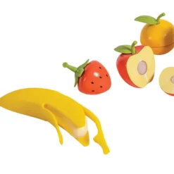 Frutas de madera con cuchillo de juguete para aprender a cortar