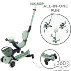 Go Up Baby Lights 360 – Patinete Evolutivo con Luces (Sage/Oliva)