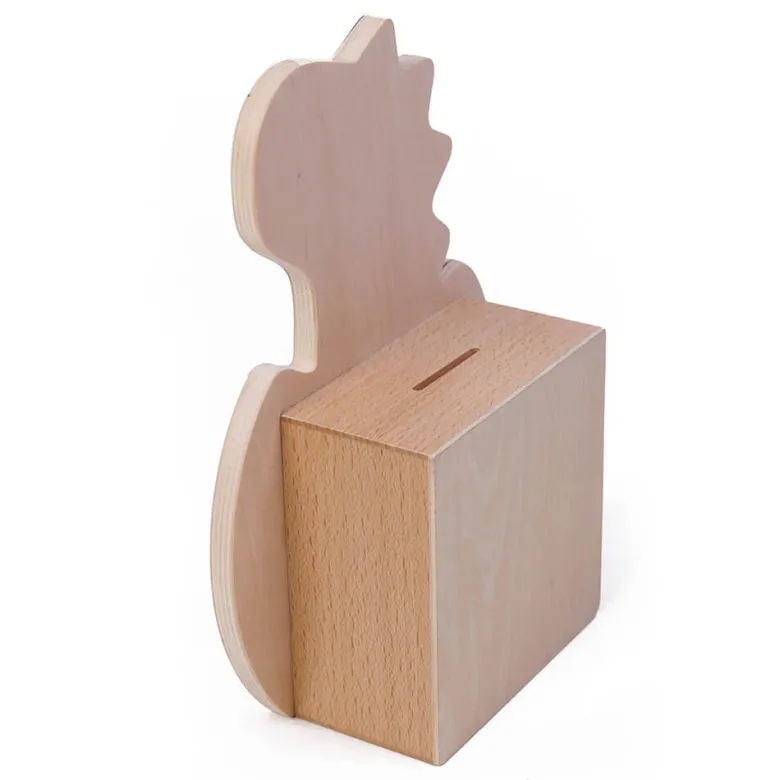 Hucha infantil de madera con forma de dinosaurio
