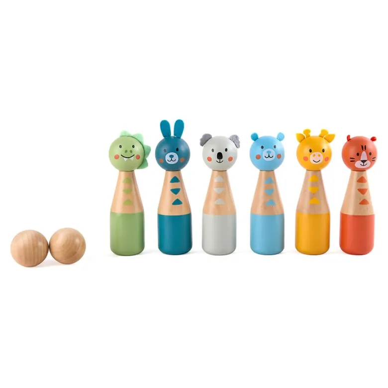Juego de bolos de madera con 2 bolas