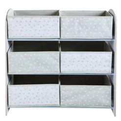 Mueble con cajones de tela para almacenar juguetes
