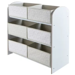 Mueble con cajones de tela para almacenar juguetes