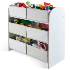 Mueble con cajones de tela para almacenar juguetes