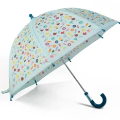 Paraguas infantil azul celeste con estampado de flores