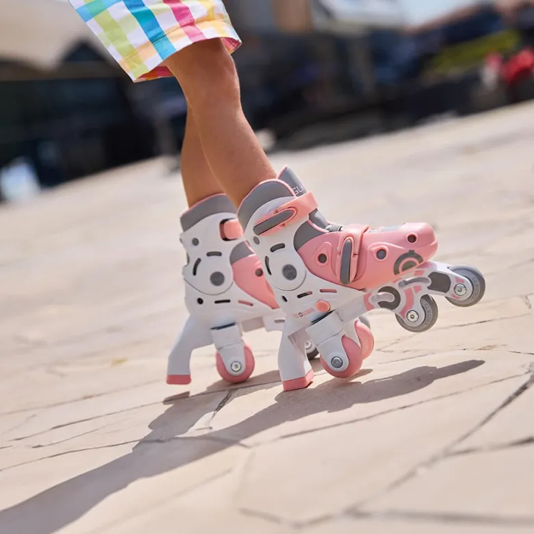 Patines evolutivos 2 en 1 para patinar en linea - Talla 30-33 color rosa pastel