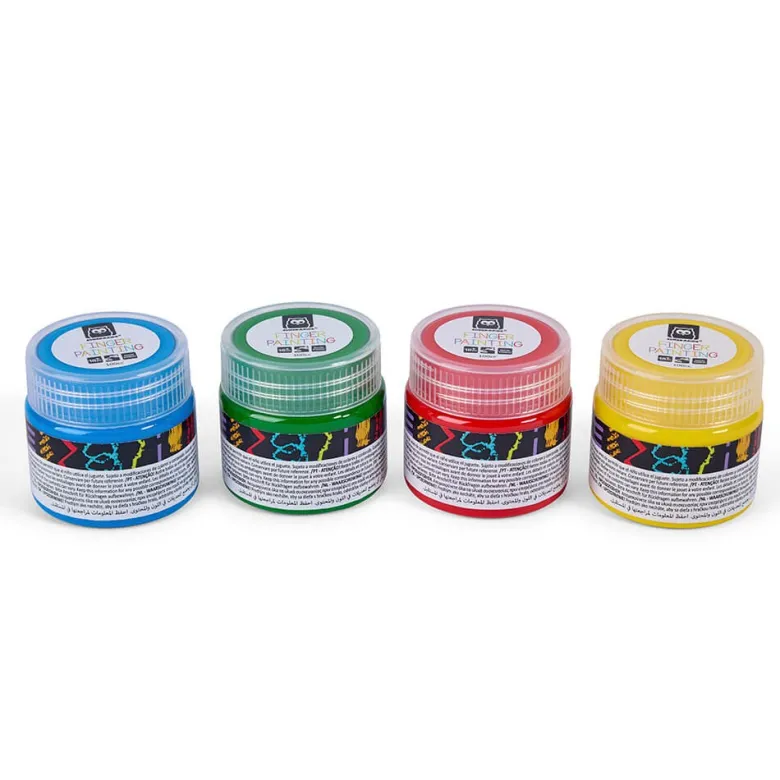 Pintura de dedos de 4 colores - azul, amarillo, verde y rojo