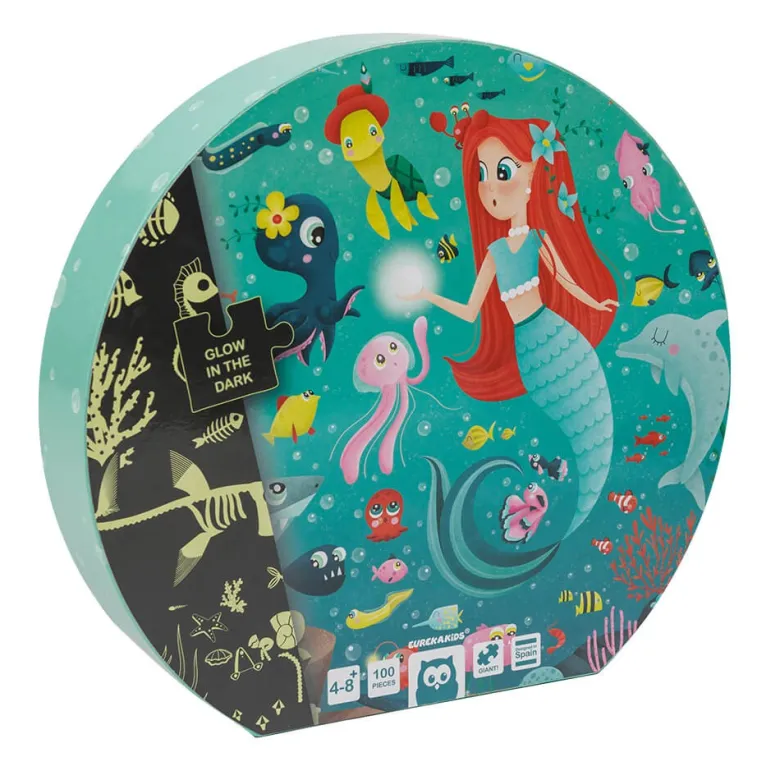Puzle gigante de 100 piezas que brilla en la oscuridad – Mermaid Treasure