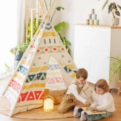 Tienda tipi para niños de madera y tela – Tribal