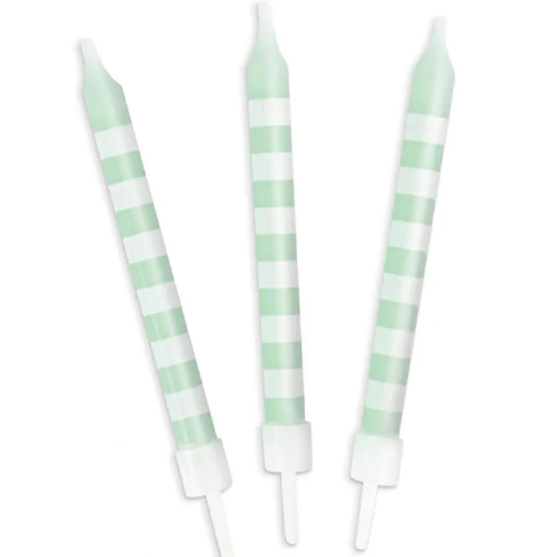 12 velas a rayas verdes y blancas